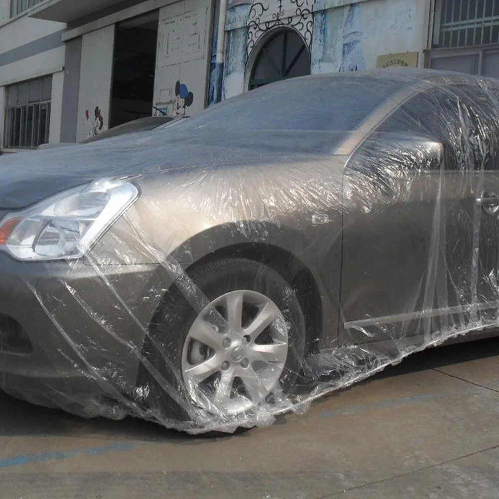 Универсальная прозрачная пластиковая Временная Одноразовая крышка автомобиля Дождь Пыль гараж ПЭ пленка утолщение автомобиль дождь Пылезащитная крышка автомобиля
