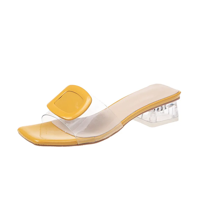 Женские шлепанцы Новинка 2019 года летние туфли на квадратном каблуке 4 см женские