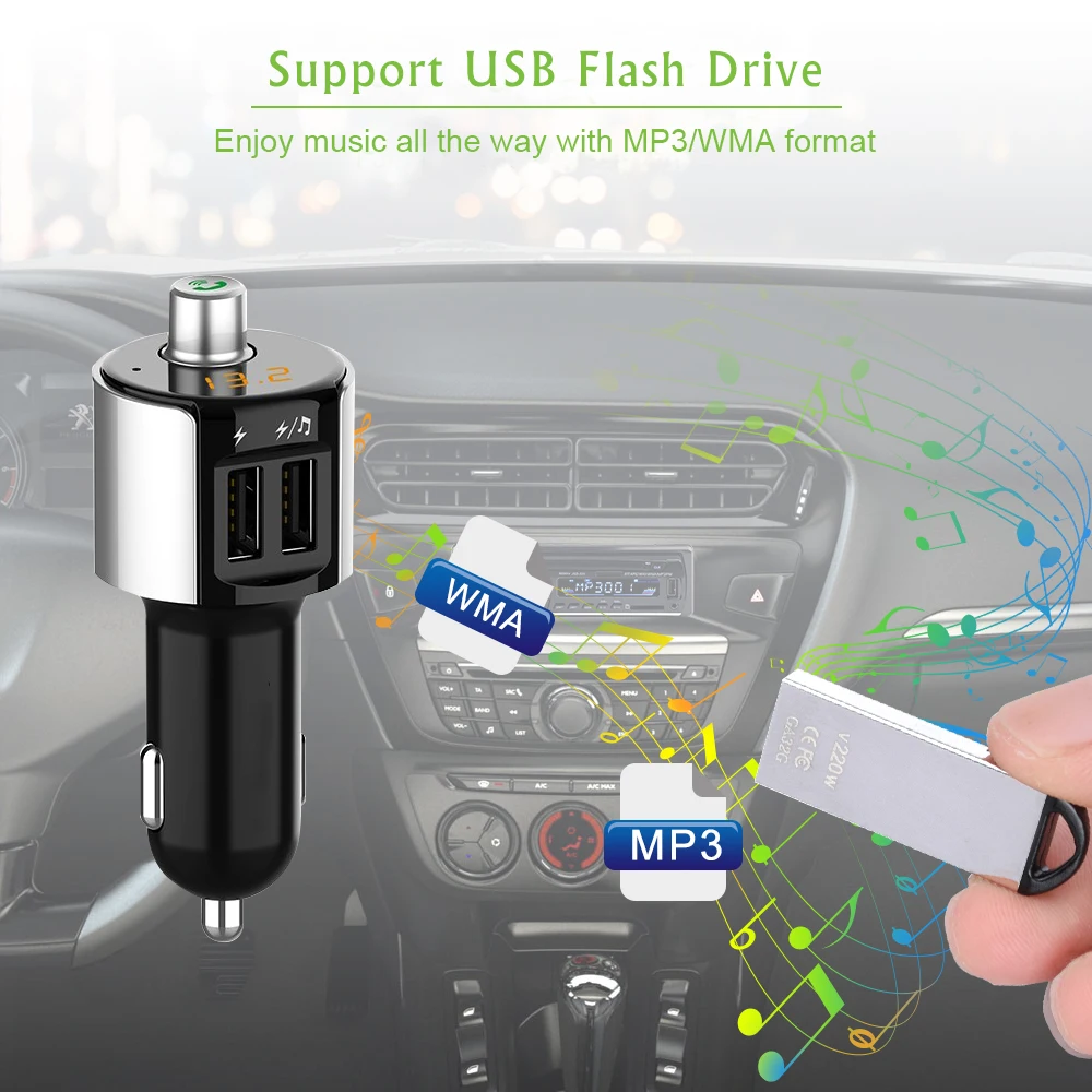 Fm передатчик Bluetooth автомобильный двойной USB 3.4A трансмиссор Handsfree модулятор Transmetteur