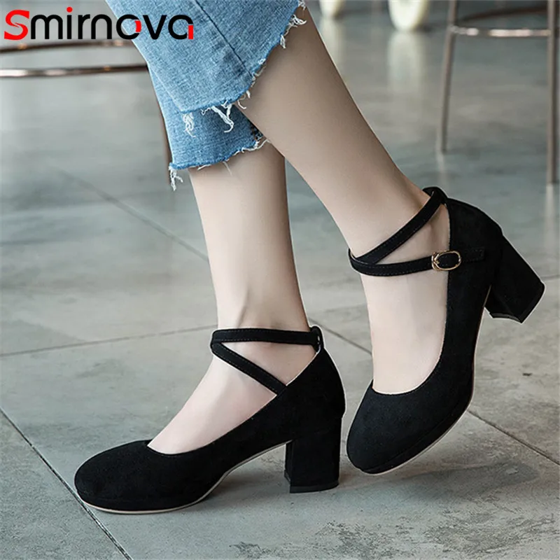 

Smirnova 2020 new arrival women pumps round toe flock buckle spring summer single shoes elegant party wedding shoes woman