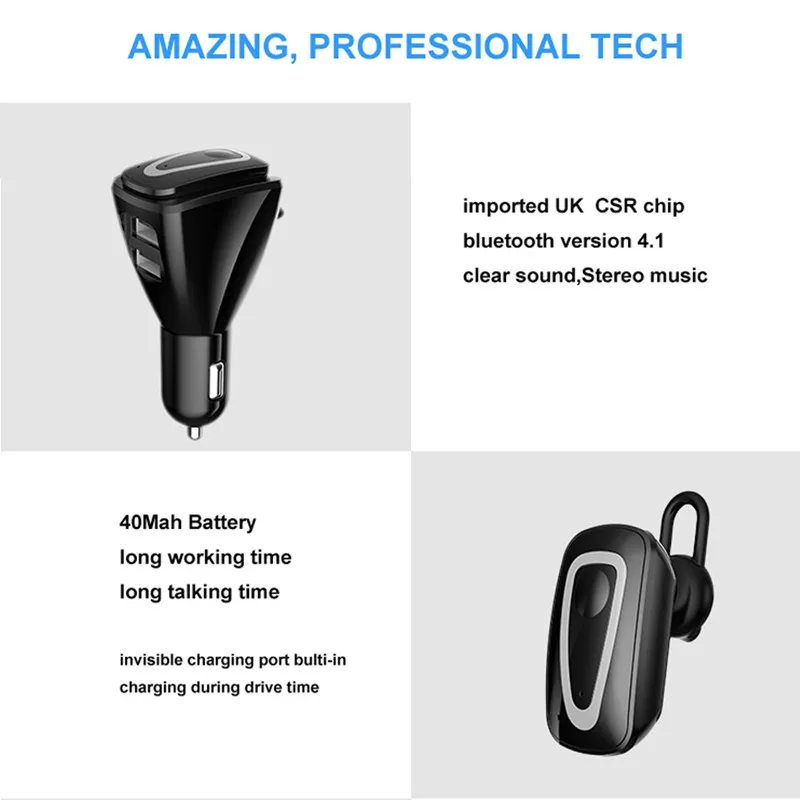 Беспроводной Bluetooth 4 0 наушники Dual 3.1A USB Автомобильное зарядное устройство для