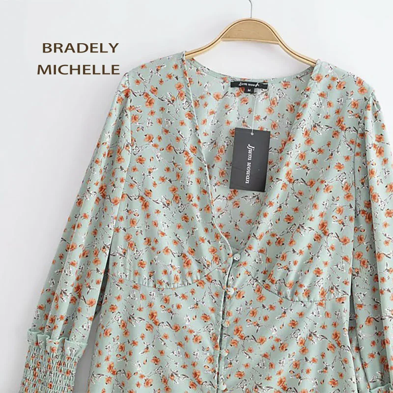 BRADELY MICHELLE vestidos verano 2018 женское Элегантное однобортное платье с v-образным вырезом и