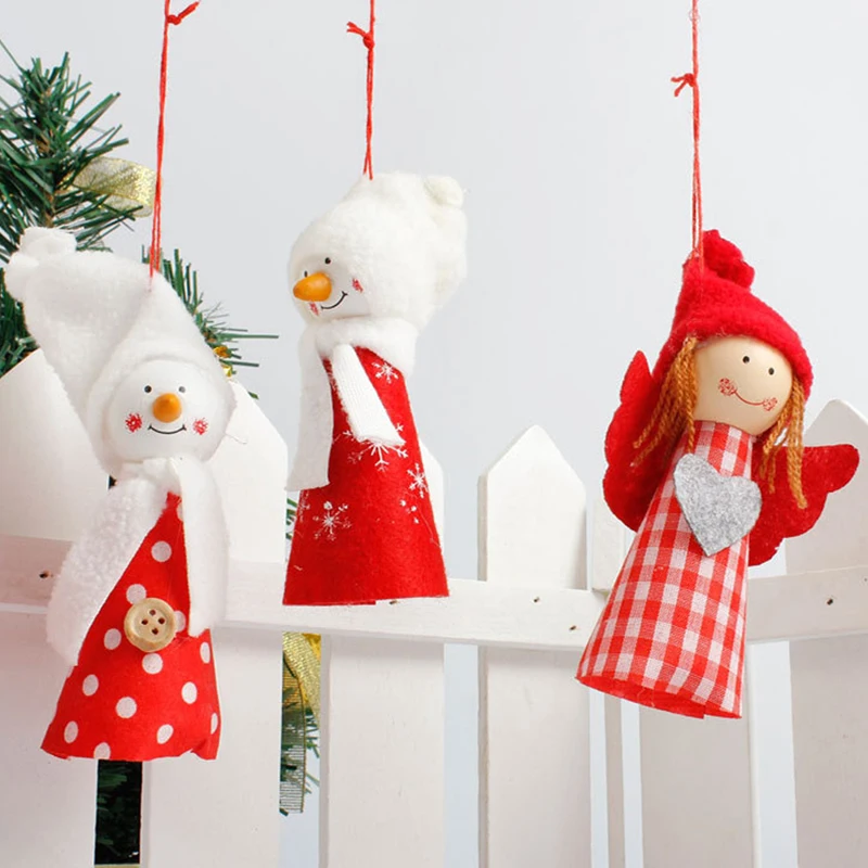 3PCS Red Christmas Angel Doll For Xmas Tree Decorations Pendant Christmas Hanging Ornament New Year Decoration Kids Gift