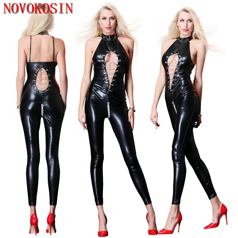 Женское боди с лямкой на шее из искусственной кожи|leather bra set|sexy set womansexy |