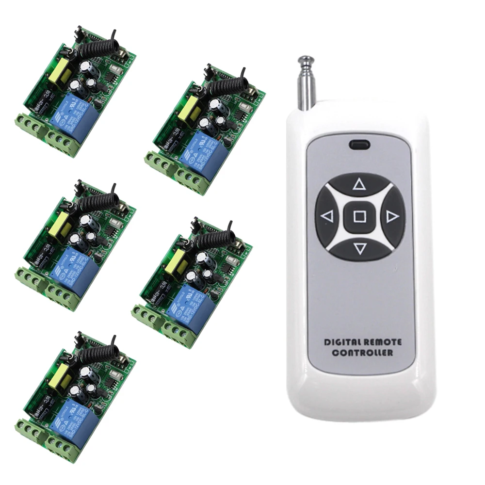 New 10A 1 CH RF Wireless Remote Control Switch Wide Voltage 5pcs Receivers+1pcs Transmitter 85V 110V 220V 250V AC Hot Sale | Обустройство
