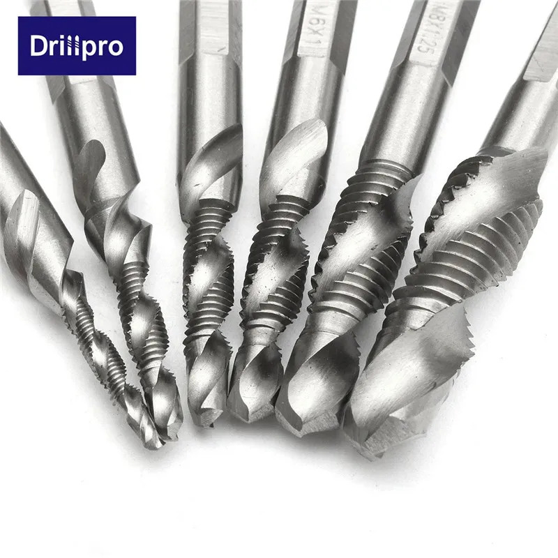 Drillpro 6 шт./компл. рука Метчик с шестигранным хвостовиком винт из быстрорежущей стали спираль точки нитки метрической зажигания сверла M3 M4 M5 M6 M8 M10 ручной инструмент