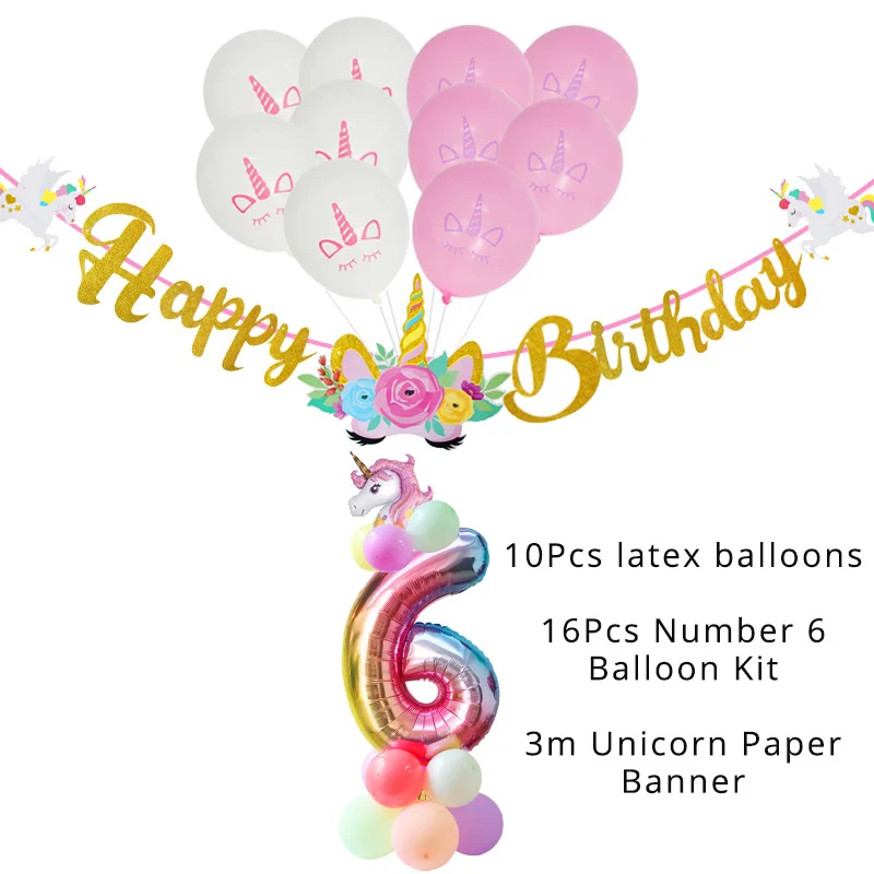 balloon banner kit 6 Единорог с днем рождения баннер Радуга Единорог фольга номер шар колонна Дети День Рождения Вечеринка украшения детский душ украшения - Цвет: balloon banner kit 6