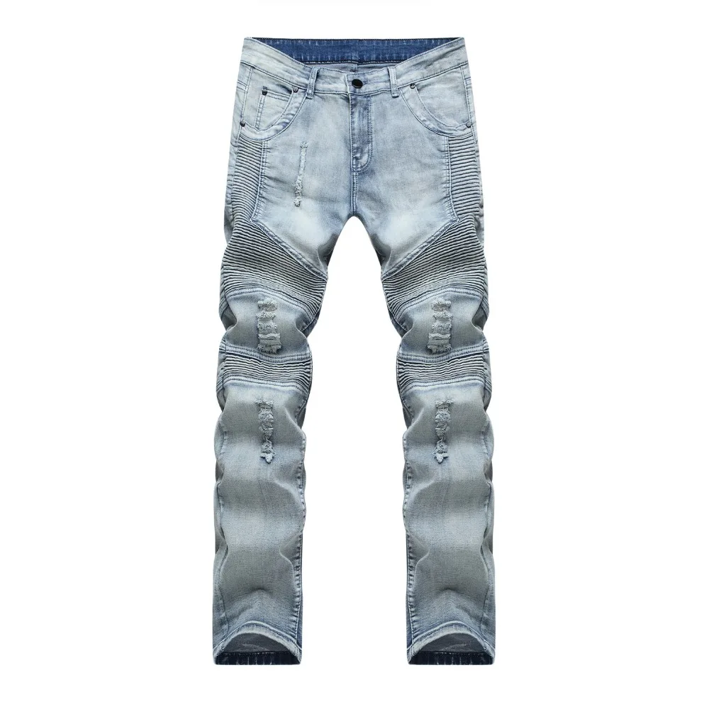 

Men's Slim Fit Distressed Denim Biker Jeans new high quality men's blue black ripped jeans Luxury fashion Distressed Men pants