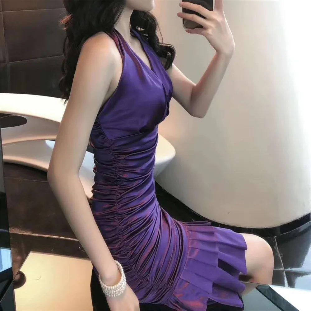 KLEEZY 2019 модные Femme фиолетового цвета на бретелях бандажный без спинки платье как у