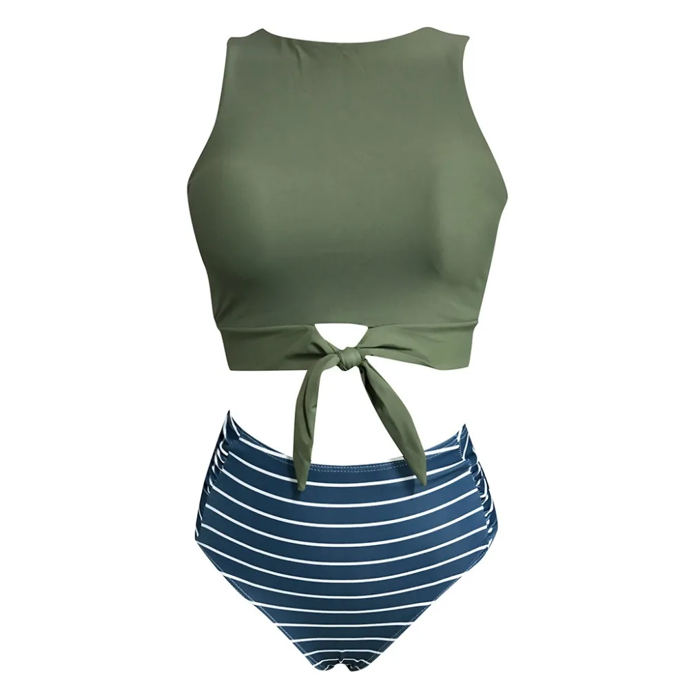 Женский комплект бикини из двух предметов с бантиком спереди укороченный топ