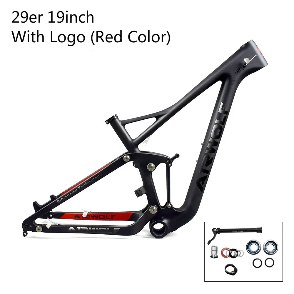 With Logo Red 19inch Airwolf mtb полная подвеска рама с дисковым тормозом 160 мм путешествия 122 мм принимаем OEM живопись 29er карбоновая рама подвеска - Цвет: With Logo Red 19inch