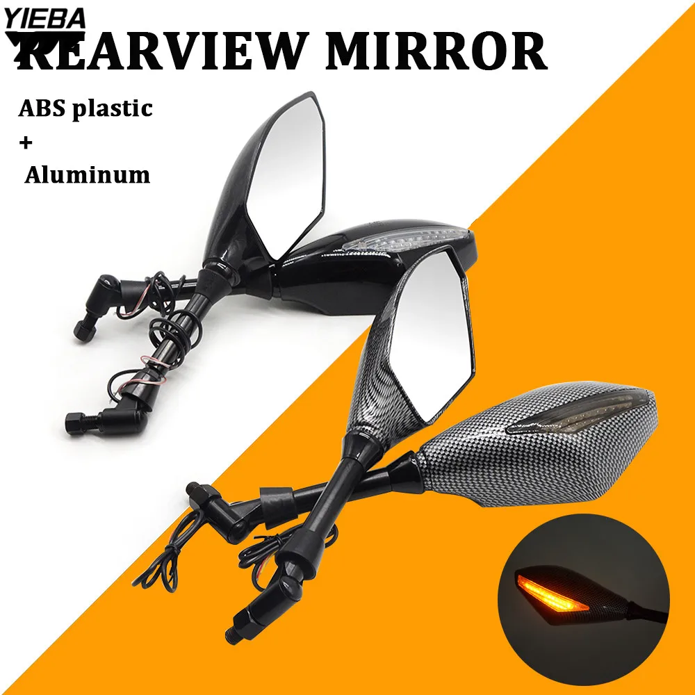 

Motorcycle Rear View Mirrors Side Mirror With Turn Signals Light FOR KAWASAKI ZX6R ZX636R ZX6RR ZX9R ZZR600 Z900 ER6-F Z650 Z800