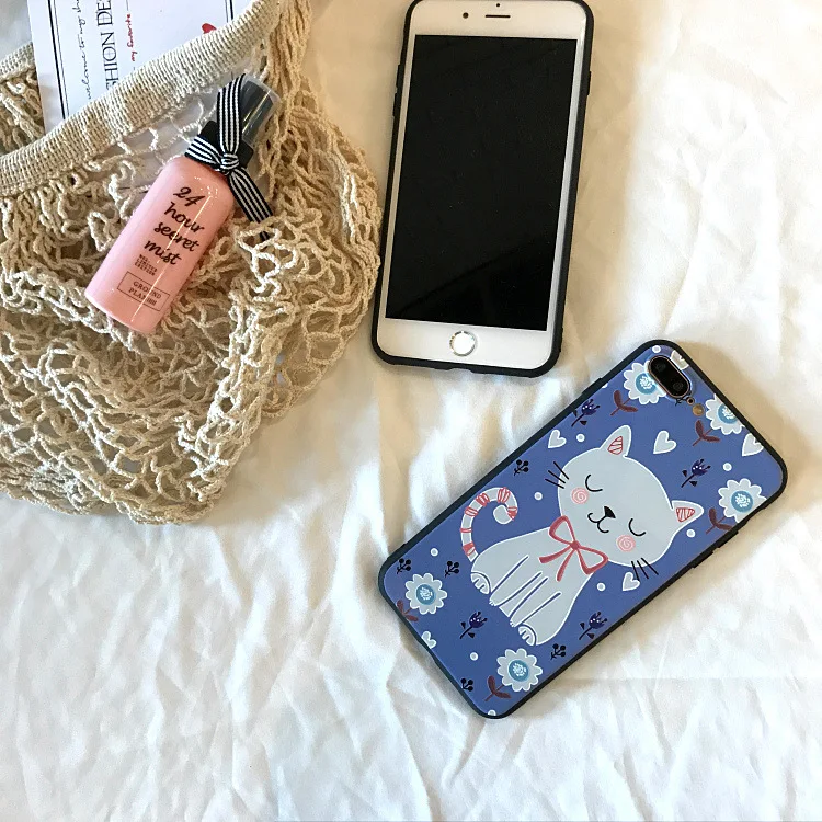 Kawaii милый мультяшный Кот корейский чехол для телефона iPhone 7 Puls 6 6S 8 чехлы Модные 3D