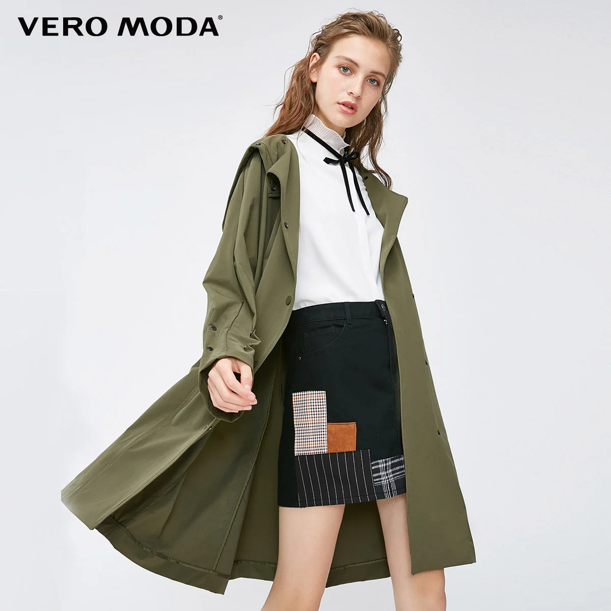 Safari Vero Moda новые декоративные пуговицы с капюшоном регулируемые манжеты средней длины чистый ветер пальто Тренч | 318321532 - Цвет: Safari