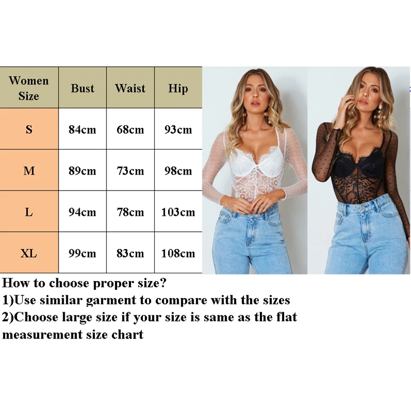 

Sexy Lingerie New Women's Long Dot Sleeve Black Lace Perspective Deep V-neck Jumpsuit Romper