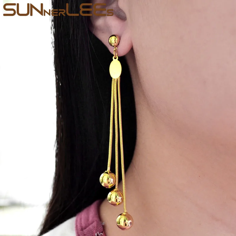 

SUNNERLEES Fashion Jewelry Gold-Color Drop Earrings Lucky Beads Dangles Women Girl Gift EY01