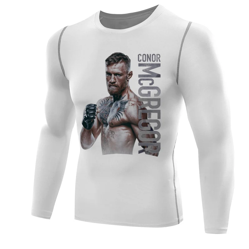 Мода conor mcgregor Футболка мужская компрессионная рубашка с длинным рукавом борцовка футболка ufc mma одежда бойцов camiseta Топы - Цвет: Небесно-голубой