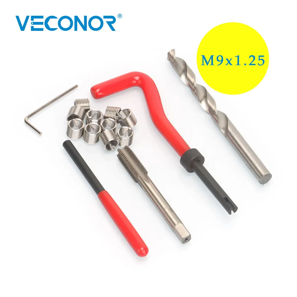 

VECONOR 15pcs M9x1.25mm Thread Repair Tool Set Stainless Steel Wire Helical Coil Combination Garage Hand Tools Kit