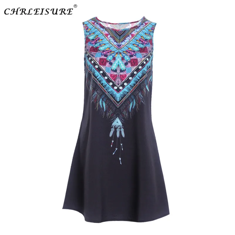 CHRLEISURE S XL 4 Цвета Лето Boho Dress Женщины Плюс Размер Пляж Цифровой Отпечатано О