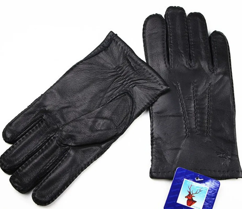 Оленьей кожаные перчатки мужские Мягкие и нежные руки доставка-прошитой в шерсти