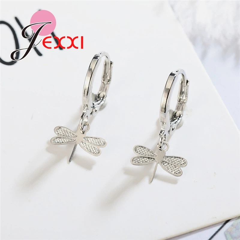 Трендовые серьги подвески из стерлингового серебра 925 пробы с стрекозой для