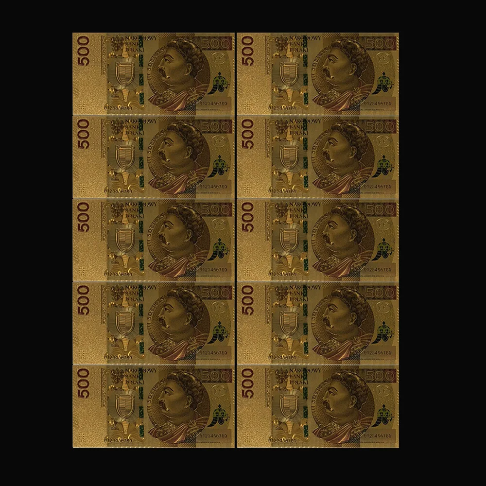500Zloty 10 шт./компл. из цветной лак для ногтей 24 K золотые банкноты 100 Злотые Коллекция подарков - Цвет: 500Zloty