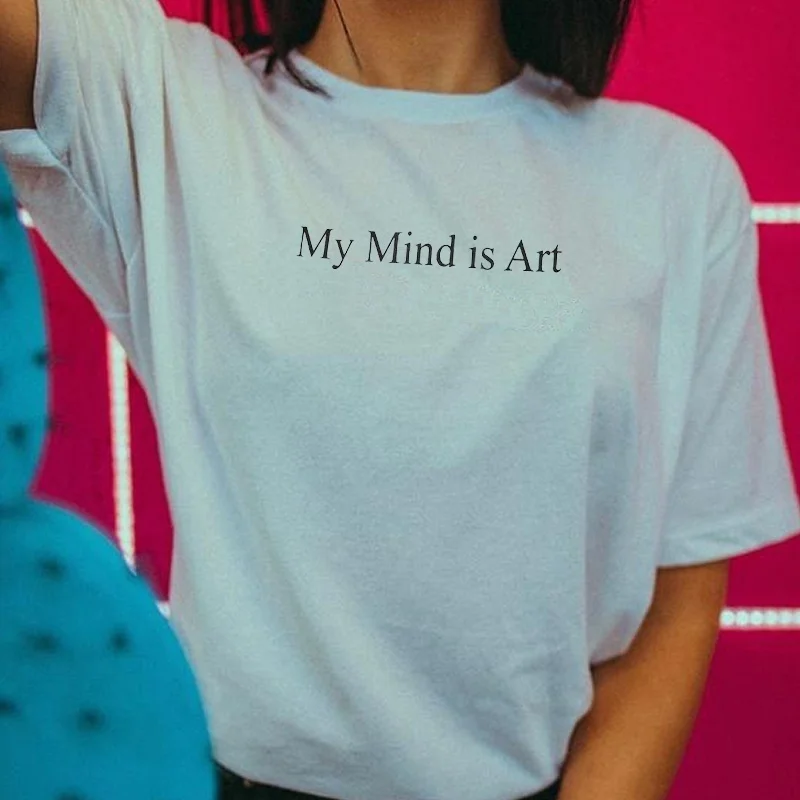Sunfiz YF My Mind Is Art Quotes футболка винтажная модная с принтом гранж | Женская одежда