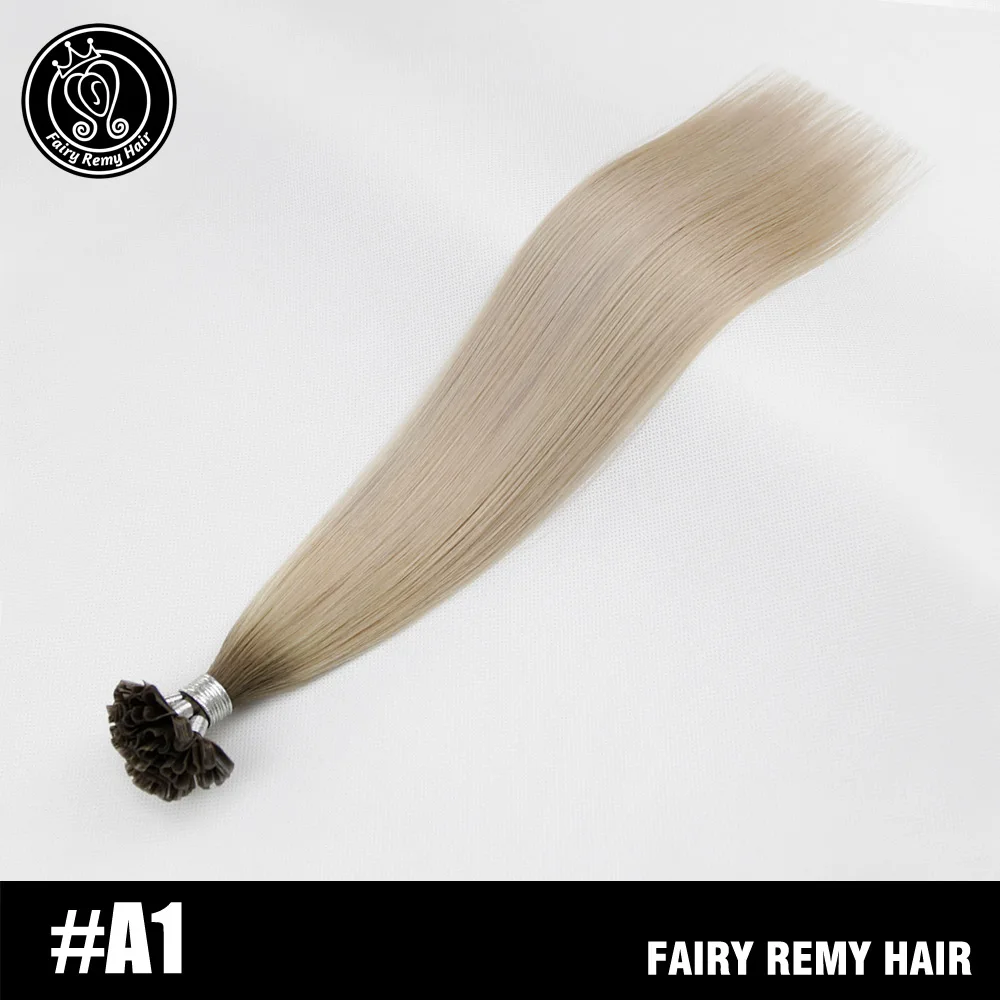 A1 Сказочные волосы remy, 0,8 г/локон, 16 дюймов, Remy Fusion, u-образные накладные волосы, человеческие волосы, Balayage Highlight, ледяной блонд, Предварительно Связанные волосы remy - Цвет: A1