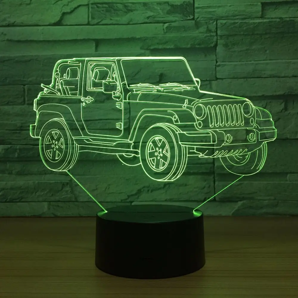 3D LED ночник для автомобиля джип Форма USB прикроватная тумбочка спальни настольная