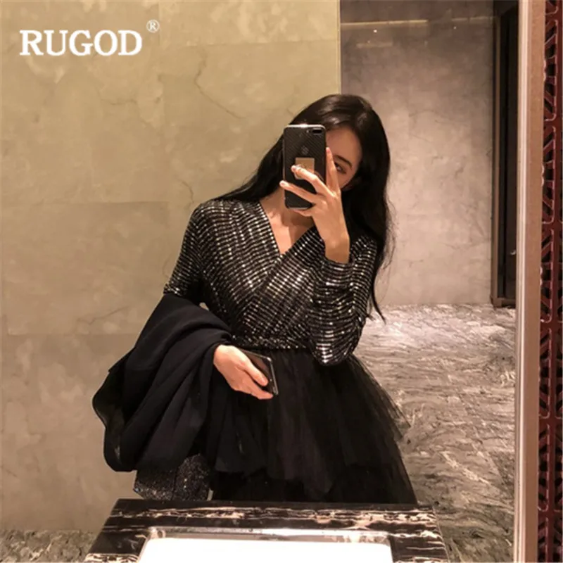 Женское платье миди RUGOD повседневное Сетчатое платье-пачка с v-образным вырезом и