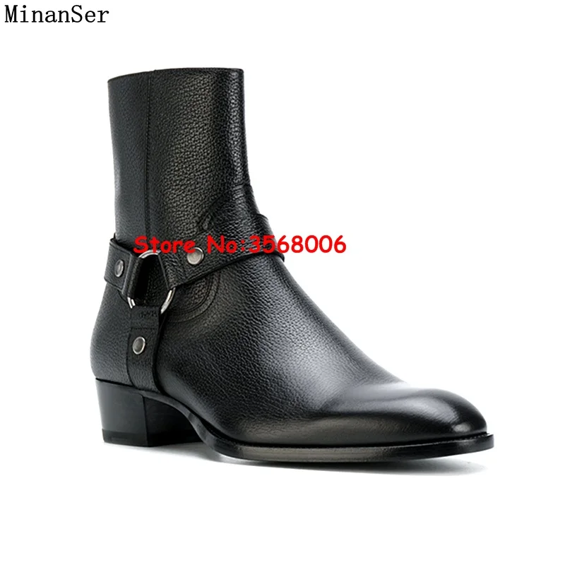 Мужские мотоциклетные ботинки из натуральной кожи черные челси на молнии с