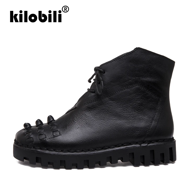 Kilobili/зимние ботинки 2018 г. женские зимние из натуральной кожи плюшевые ботильоны