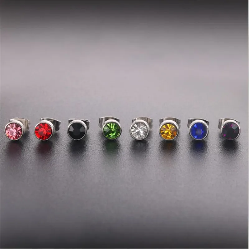 

316 L Stainless Steel Earrings With AAA Round Colorful Zircons Stud Earring IP Plating No Fade Allergy Free Quality Jewelry
