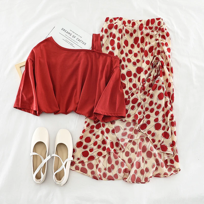 2019 Новый Модный женский комплект из двух предметов пикантная свободная футболка