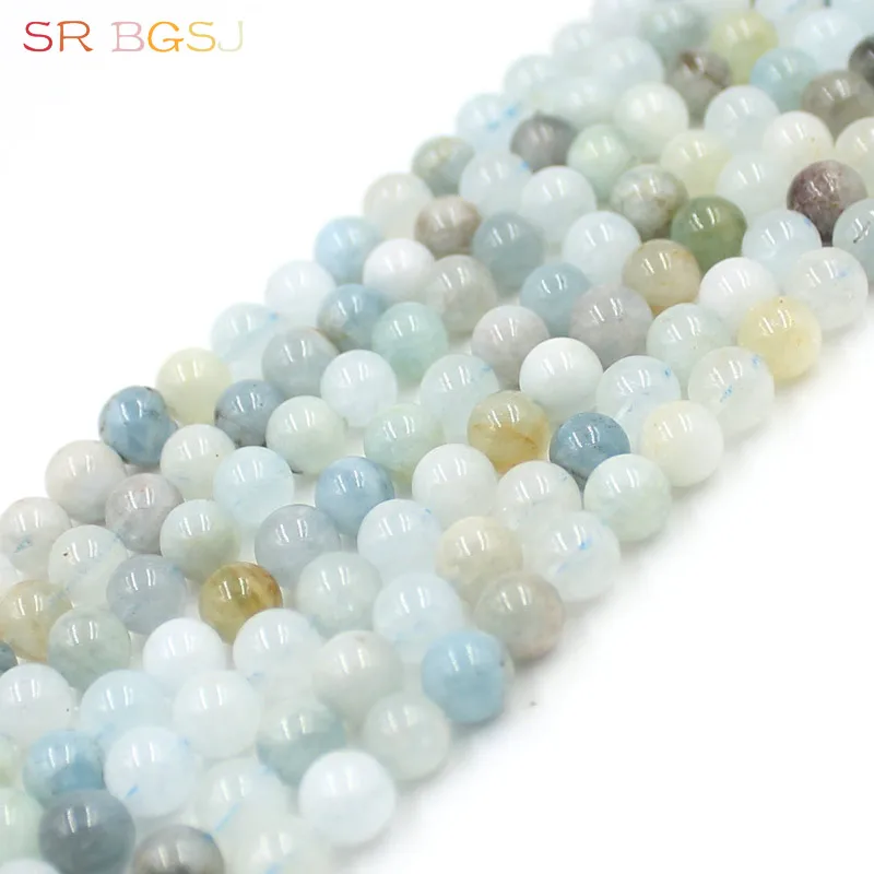 

Free Shipping 6 8mm Natural Gems Stone Round Jewelry Making Mixed Aqua Aquamarines DIY Beautiful Beads Strand 15"