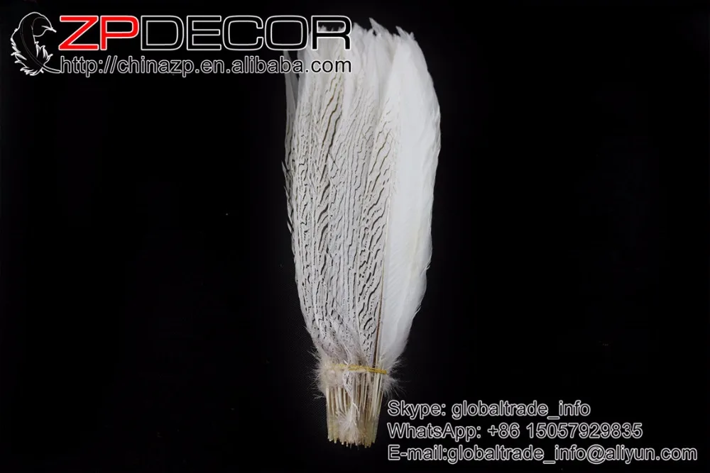 Фото ZPDECOR 14-16 дюймов (35-40 см) 50 шт./лот, красивые отбеленные белые серебряные перья фазана для Showgirl, карнавальные костюмы, головной убор №2