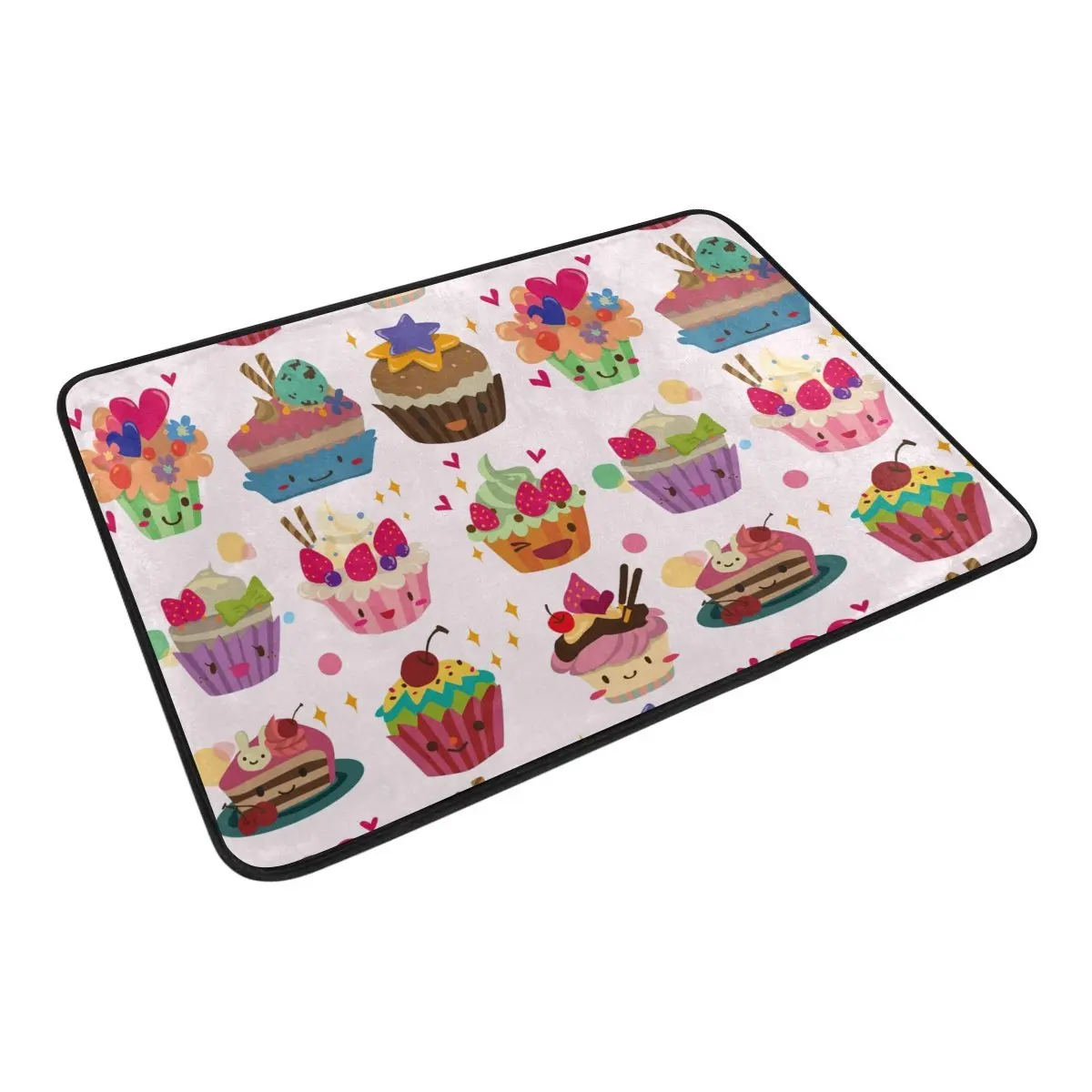 

Lovely Food Shower Curtain and Mat Set, Colorful Cupcakes Waterproof Fabric Bathroom Curtain