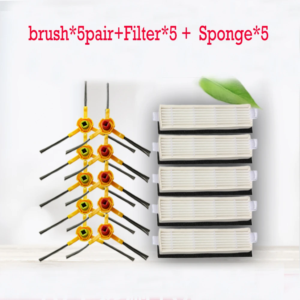 

ecovacs deebot slim DA60 Robot Vacuum Cleaner Parts (brush*5pair+Filter*5 + Sponge*5) for Slim DA60 ecovacs deebot slim 2