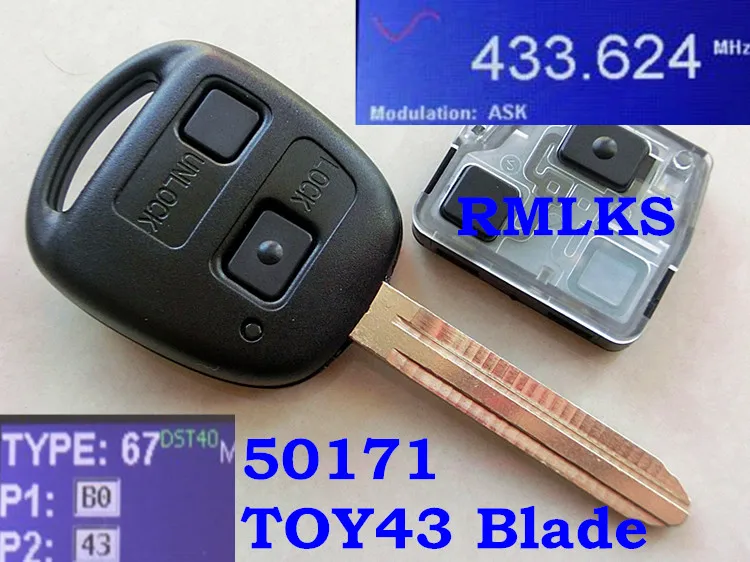 Дистанционный ключ RMLKS для Toyota Camry Prado Corolla 50171 60081 433 МГц 4D67 4C Чип 304 2 TOY43 лезвие|key