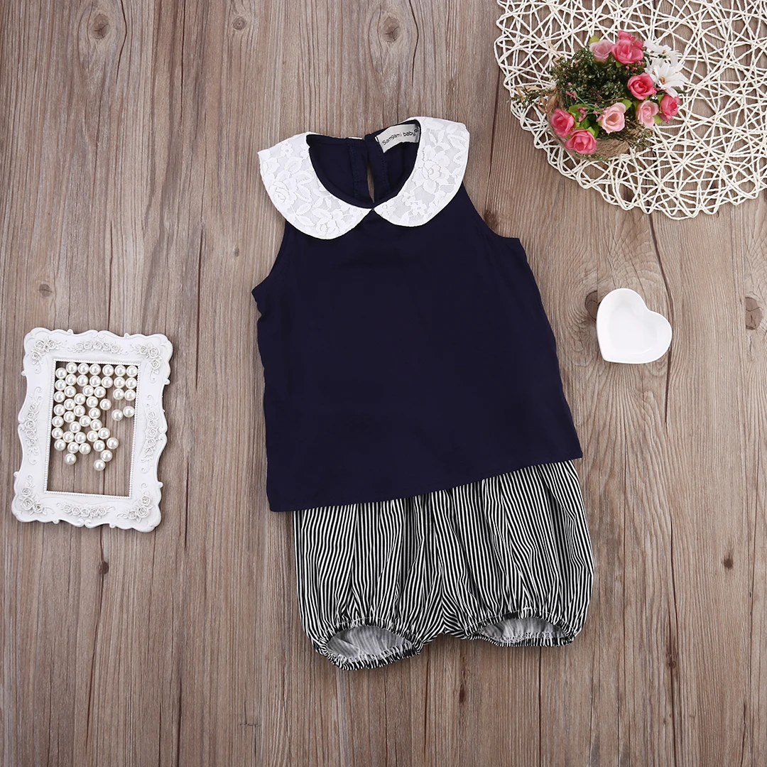 Комплект одежды из 2 предметов для маленьких девочек футболка темно синего цвета