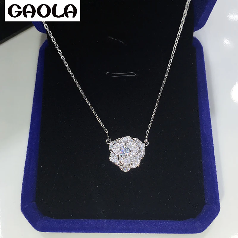 

GAOLA 2016 New Fashion Silver Color Jewelry AAA Cubic Zircon Flower Pendant Necklace For Women Gift GLD0852