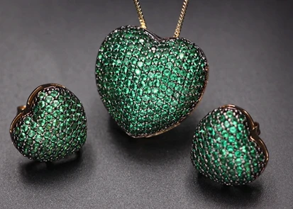 green Серьги-гвоздики из циркония в форме сердца, многоцветные, Модные Ювелирные наборы для женщин, очаровательные вечерние ювелирные изделия - Окраска металла: green
