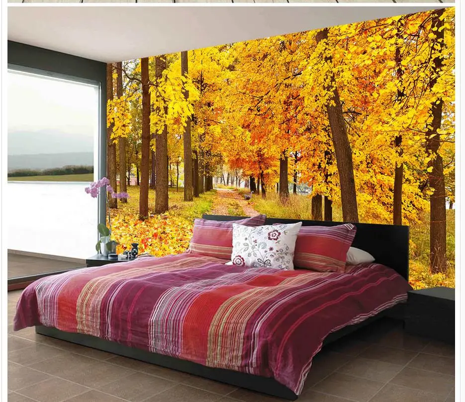 

Custom any size 3D golden golden autumn trees mural 3d wallpaper 3d wall papers for tv backdrop 3d landscape wallpaper