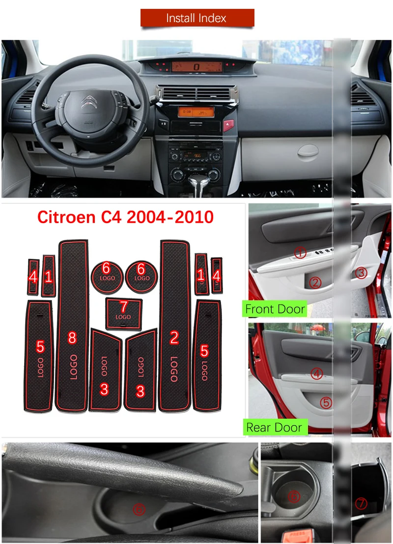 Противоскользящий прорезиненный коврик для ворот коврики Citroen C4 MK1 2004 2005 2006 2007 2008