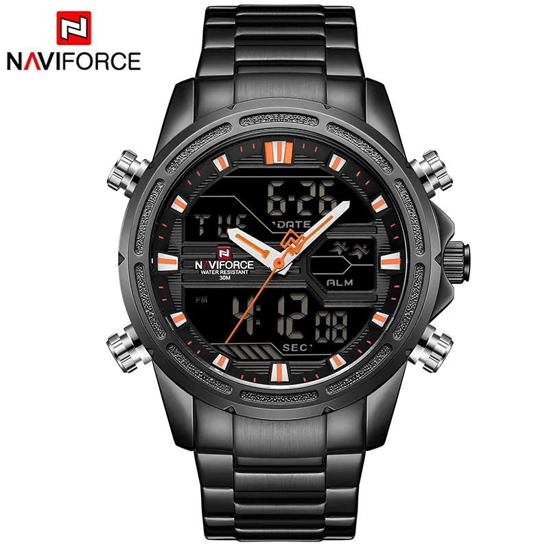 Black Orange NAVIFORCE люксовый бренд мужские спортивные часы мужские кварцевые светодиодный цифровые часы мужские военные наручные часы Relogio Masculino - Цвет: Black Orange