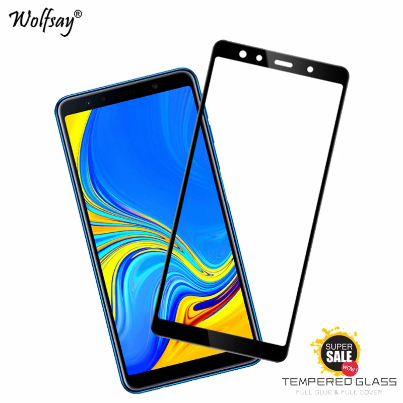 2PCS Full Glue Cover Glass For Samsung Galaxy A7 2018 Screen Protector Tempered Phone Film A750 | Мобильные телефоны и