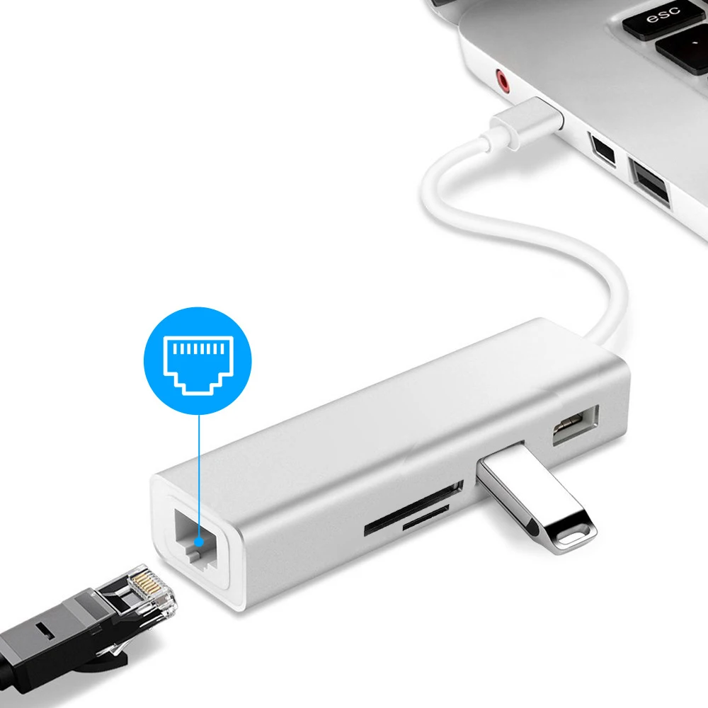 Концентратор сплиттер с 2 USB 3 0 порт USB3.0 к RJ45 гигабит Ethernet сетевой адаптер LAN SD/TF
