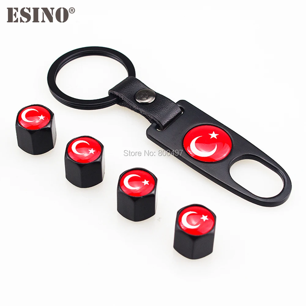 

160 x Car Stainless Steel Zinc Alloy Wheel Tire Valve Stems Caps Turkey National Flag Universal With Mini Wrench Key Chain