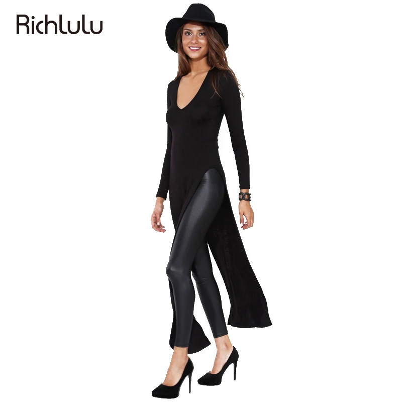Richlulu Женская обувь 2 цветов черный сексуальное платье макси сбоку Разделение с