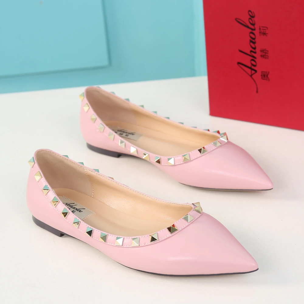 Aohaolee Горячие Продаж Мода Розовый Заклепки Обувь женщин Балеты Качество